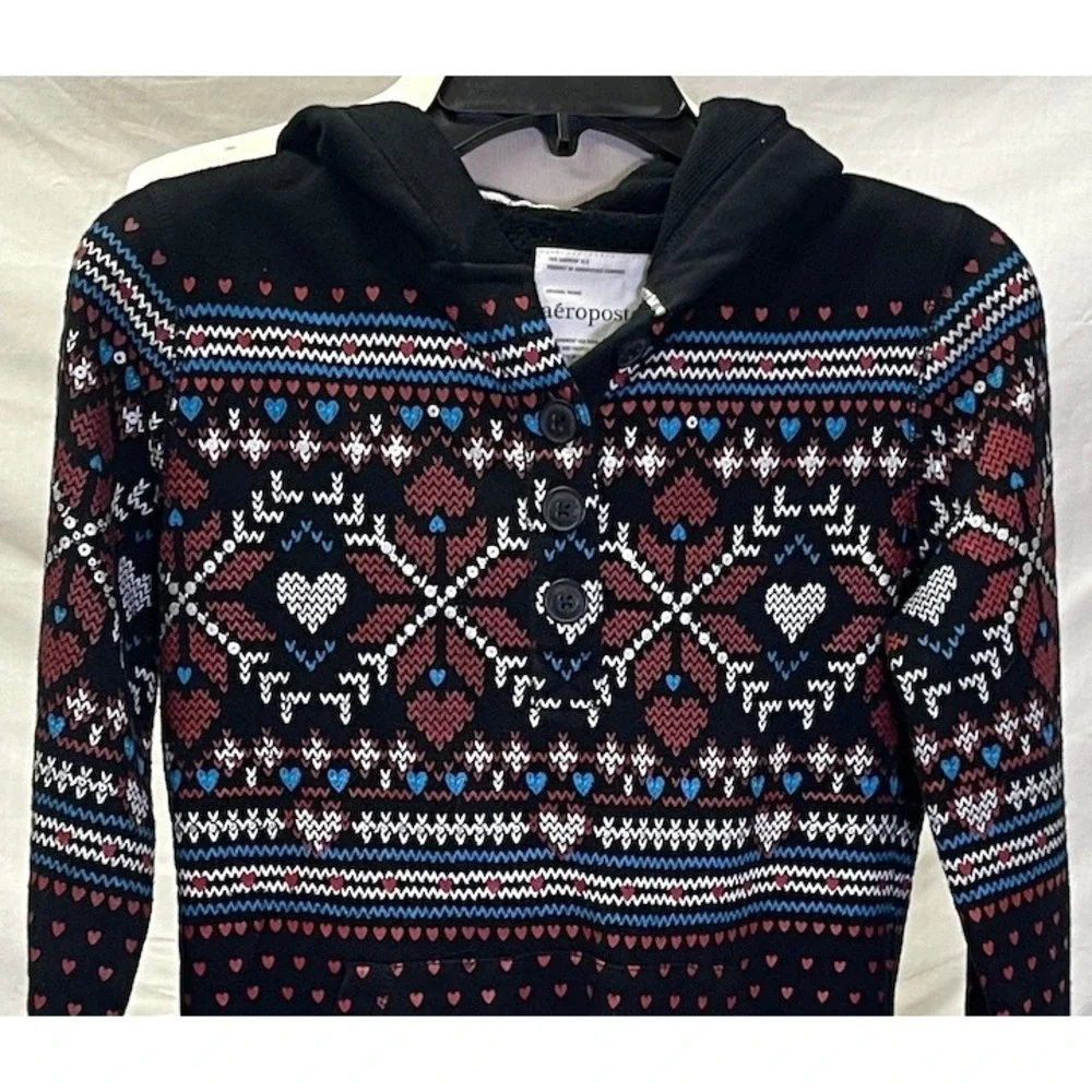 AEROPOSTALE Girls Black Multicolor‎ Hooded Sweater M